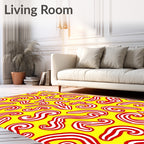 Bold Red Swirls Yellow Rug