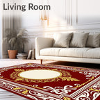 Crimson Gold Floral Medallion Frame Rug