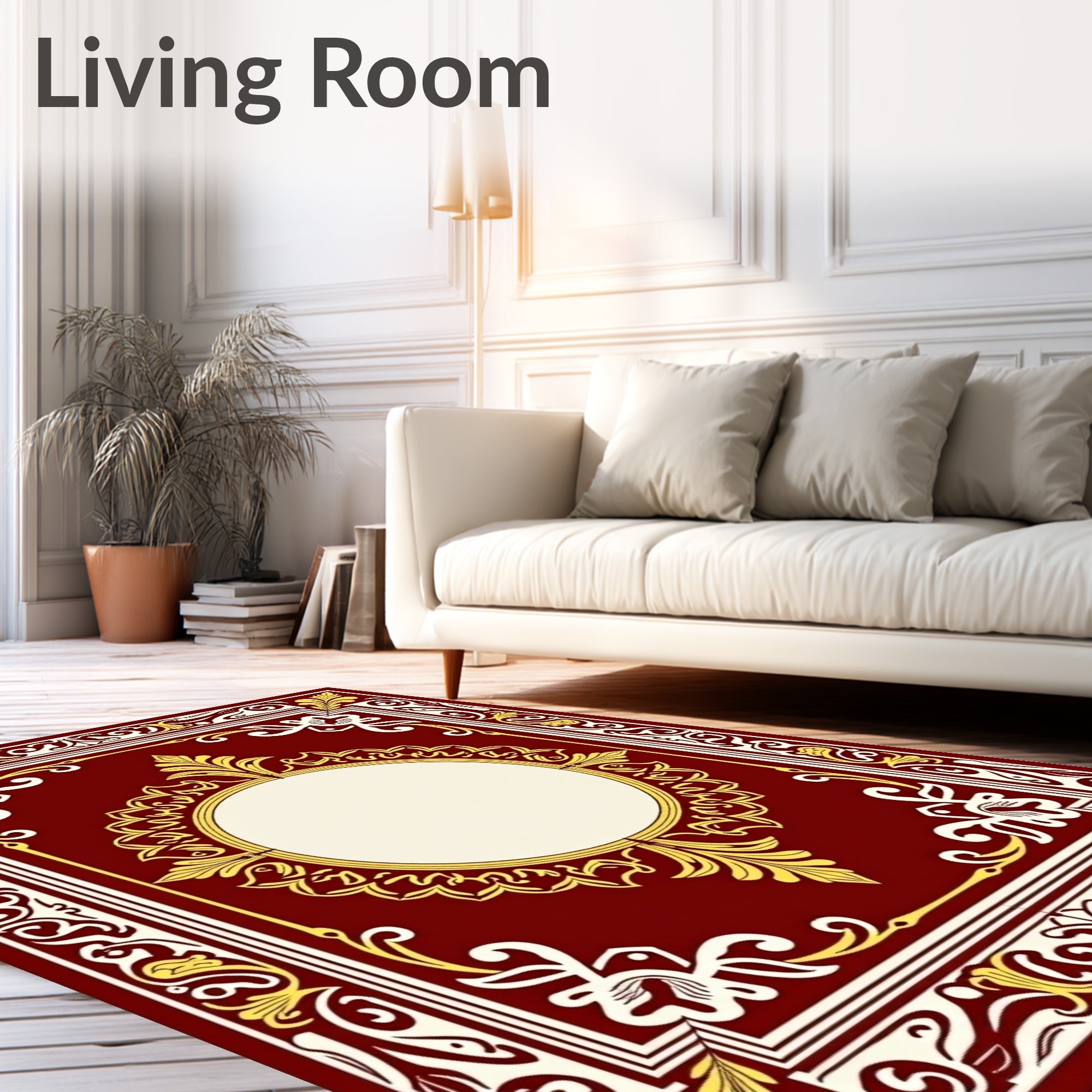 Crimson Gold Floral Medallion Frame Rug