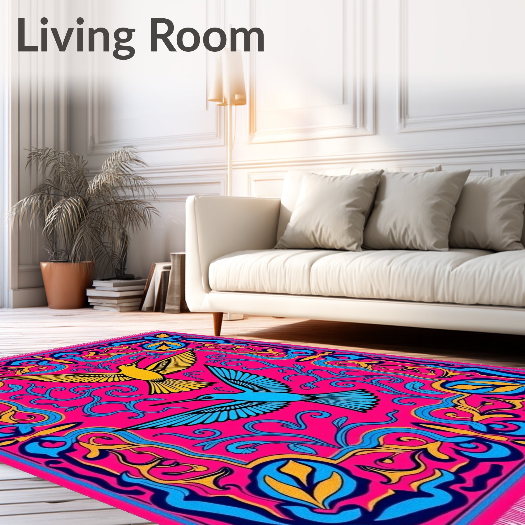 Vibrant Pink Hummingbird Floral Garden Rug