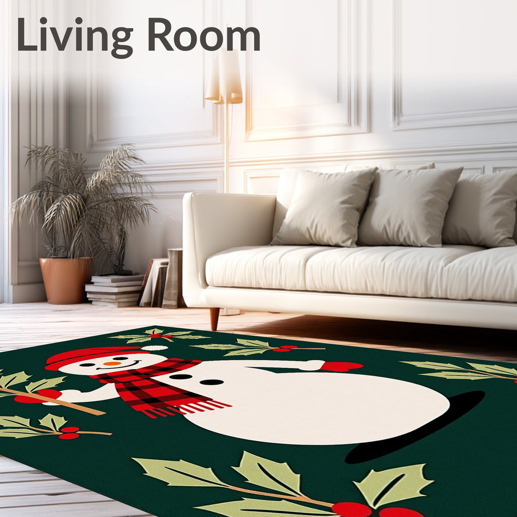 Festive Snowman Holly Garland Rug