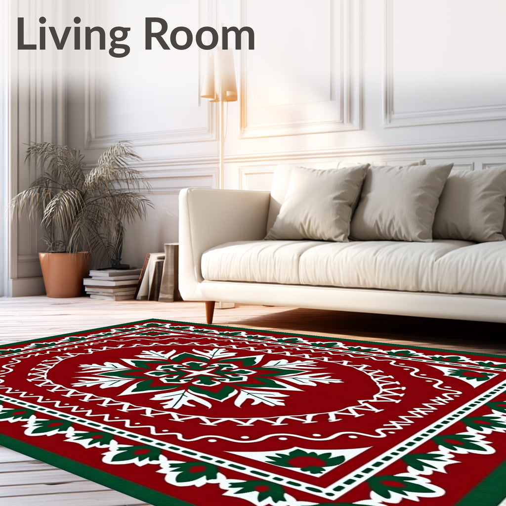 Crimson Emerald Folk Floral Medallion Rug