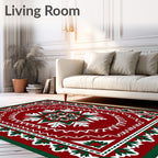 Crimson Emerald Folk Floral Medallion Rug