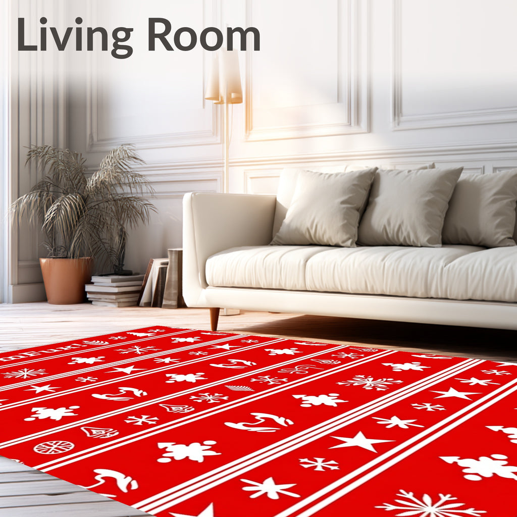 Holiday Red White Festive Icon Rug