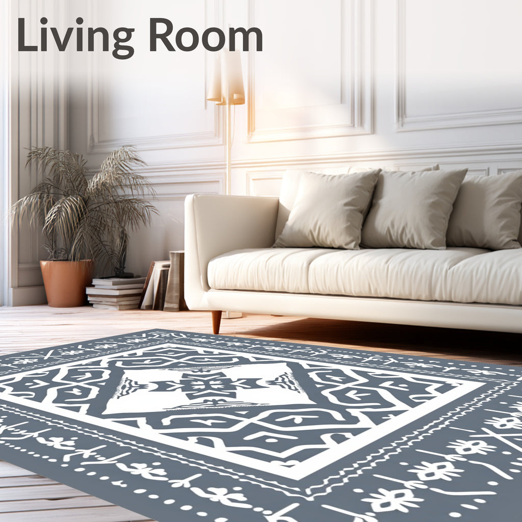 Gray White Geometric Medallion Lattice Rug