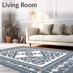 Gray White Geometric Medallion Lattice Rug