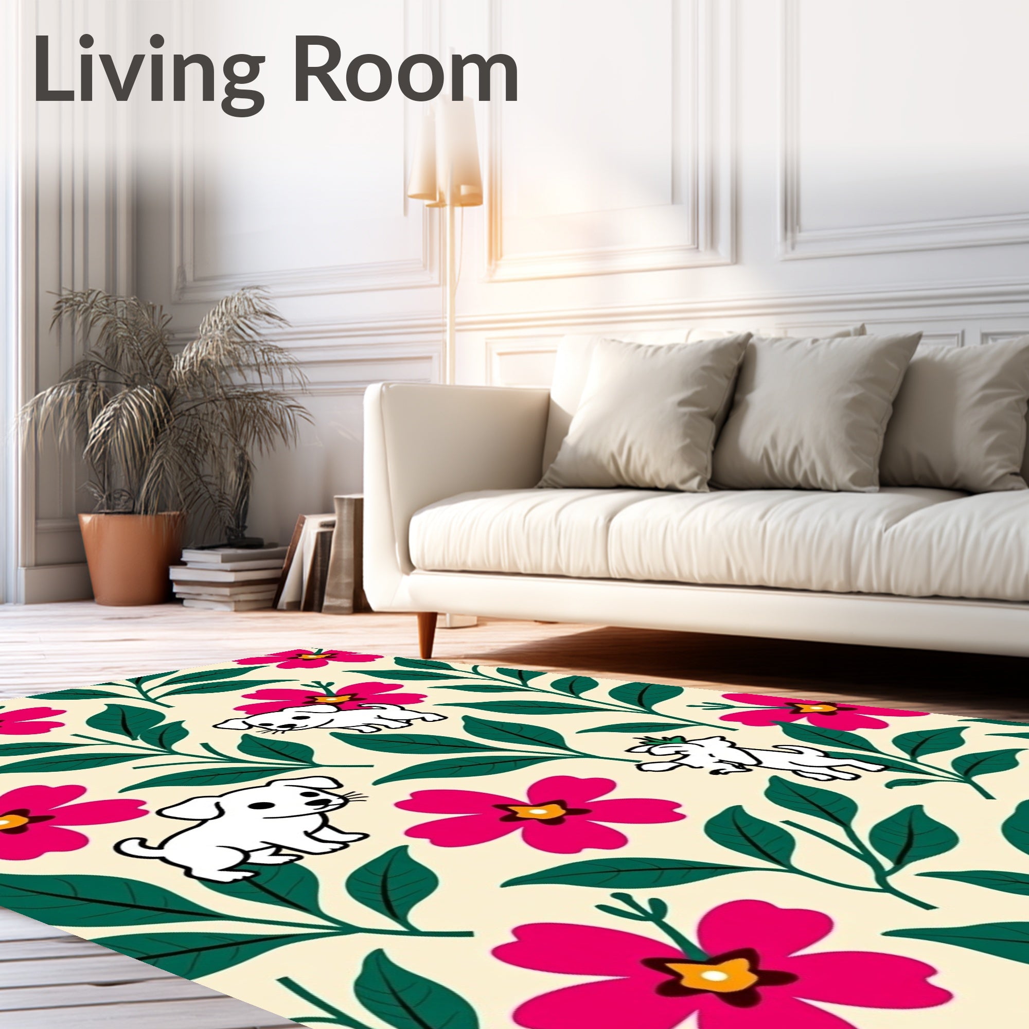 Charming Puppy Floral Garden Rug