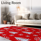 Red White Winter Tree Snowflakes Rug