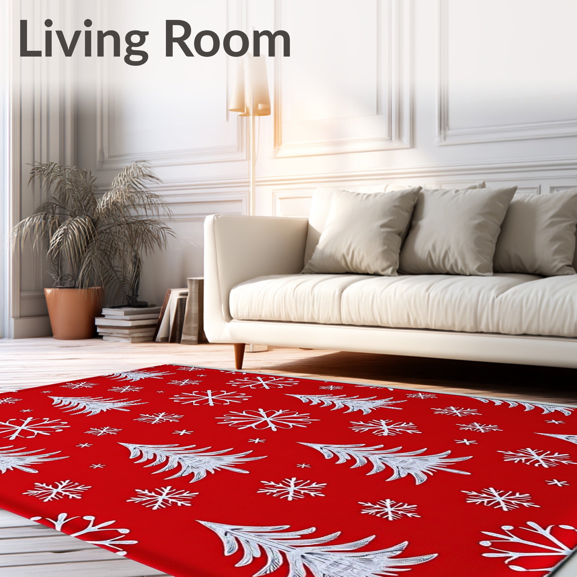 Red White Winter Tree Snowflakes Rug