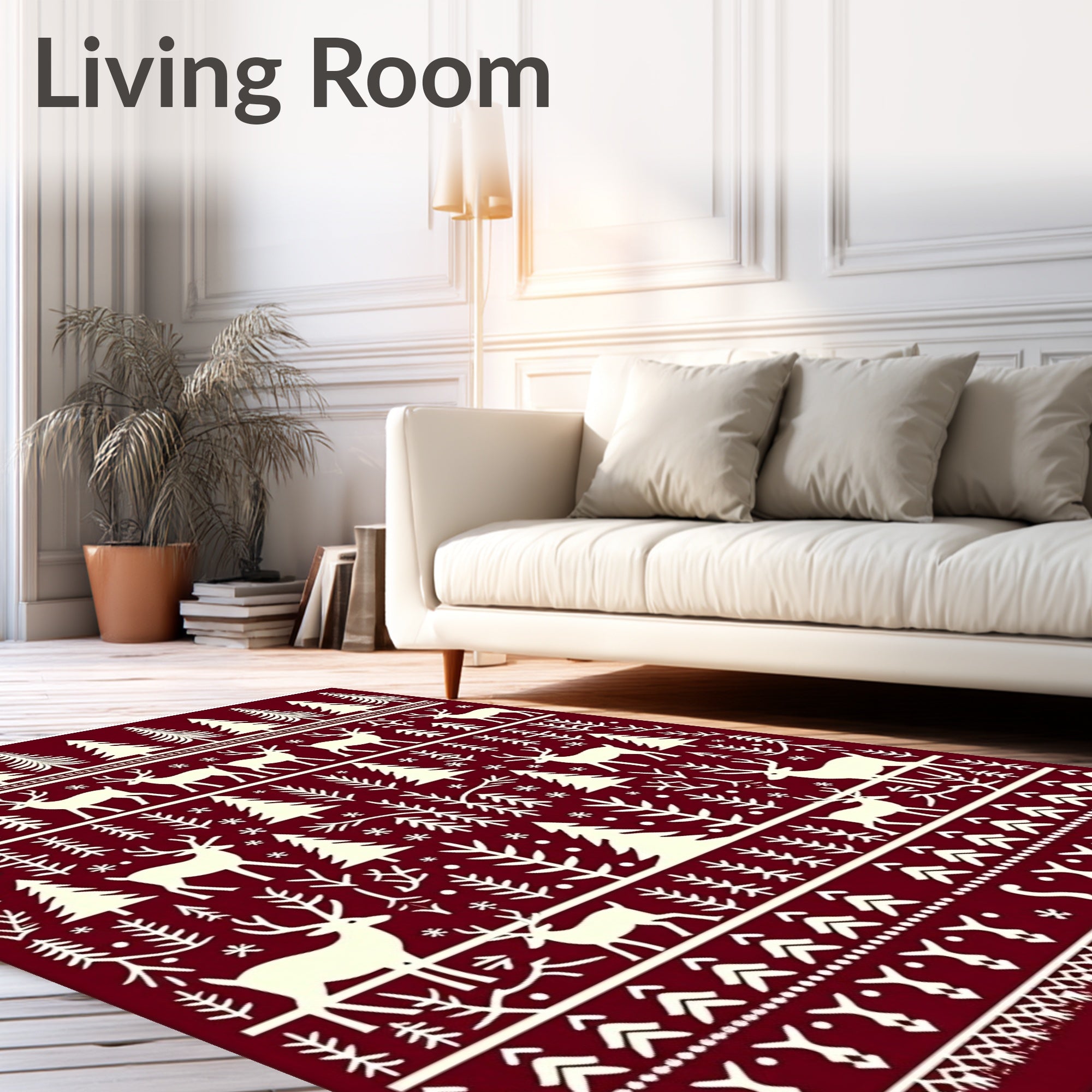 Crimson Forest Deer Snowflake Accents Rug