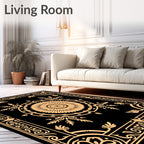 Ornate Black and Gold Floral Medallion Cover Rug