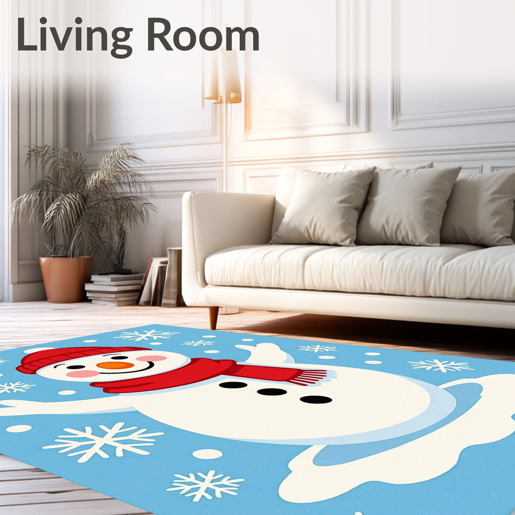 Festive Snowman Red Scarf Snowflakes Rug