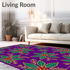 Purple Green Red Floral Medallion Rug