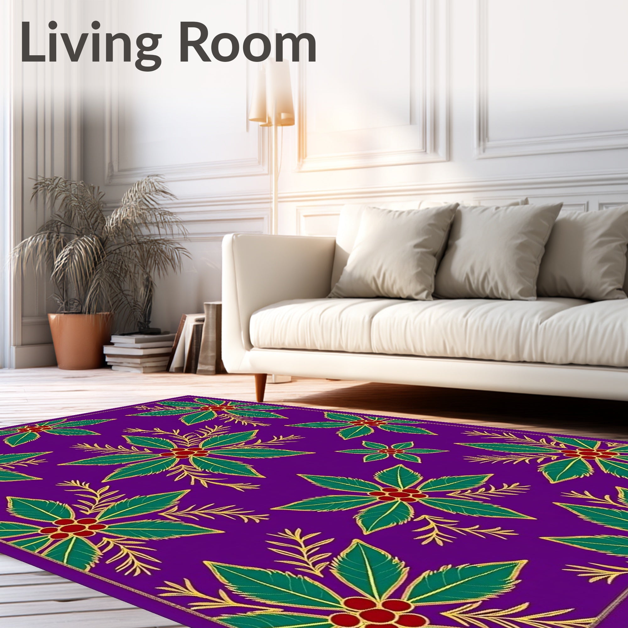 Purple Green Red Floral Medallion Rug