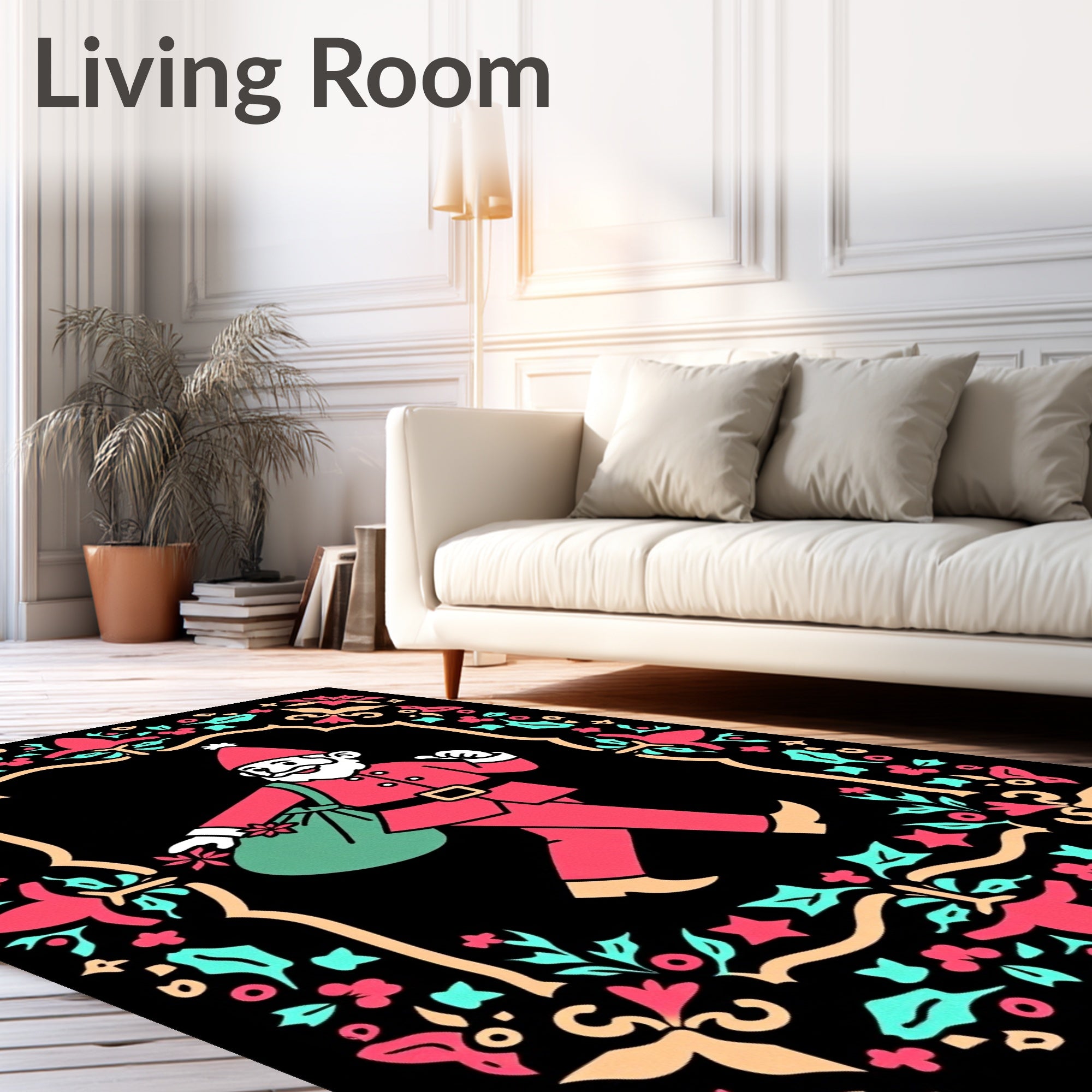 Crimson Gnome With Teal Floral Border Rug