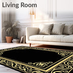 Ornate Gold Black Scrollwork Border Rug