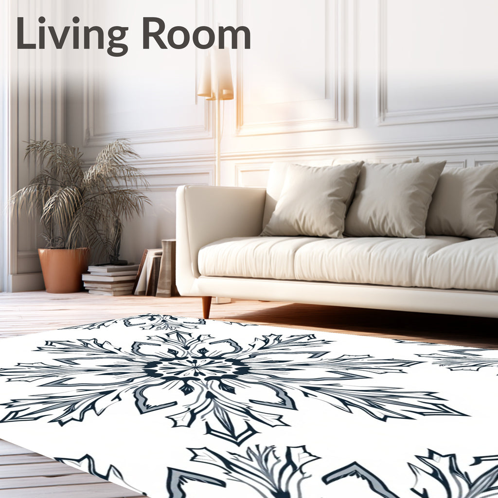 Dark Teal Floral Medallion Art Rug