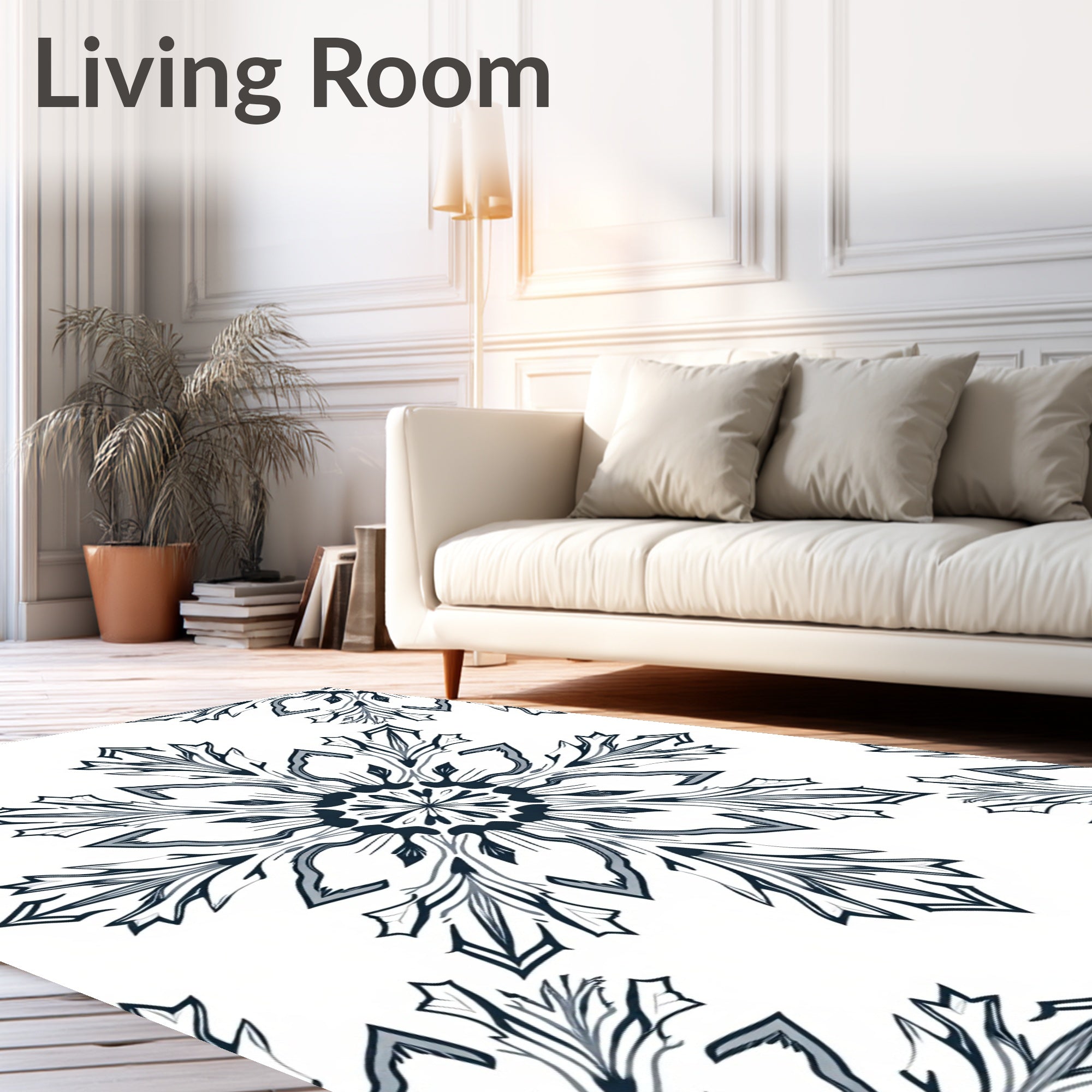 Dark Teal Floral Medallion Art Rug