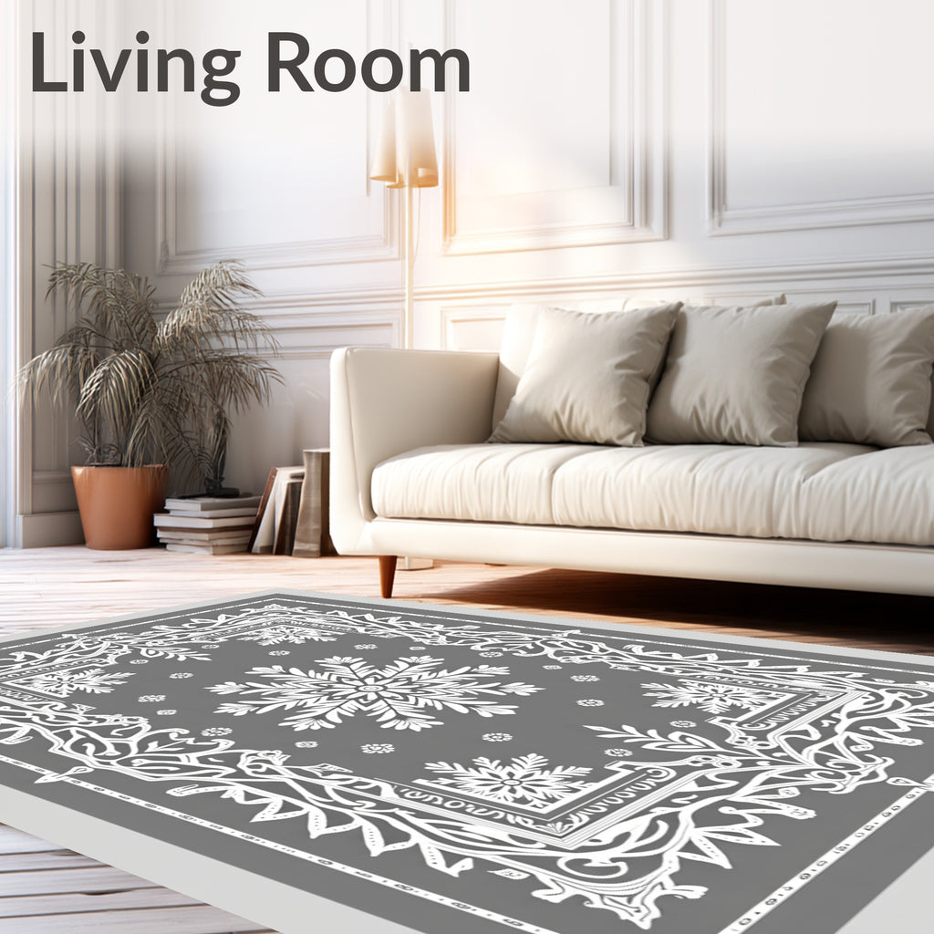 Winter Snowflake Mandala Gray Rug