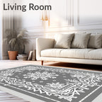 Winter Snowflake Mandala Gray Rug