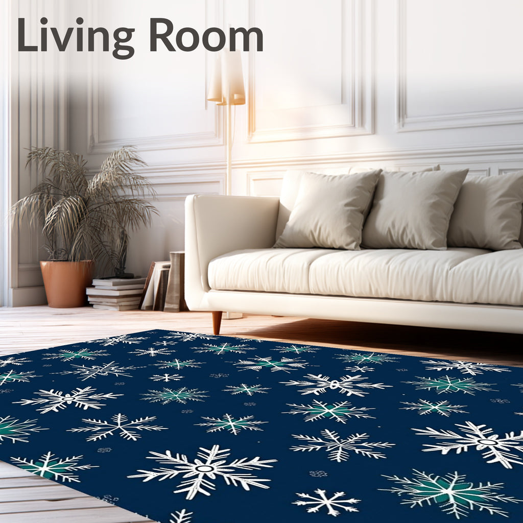 Deep Blue Winter Snowflake Collection Rug