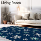 Deep Blue Winter Snowflake Collection Rug