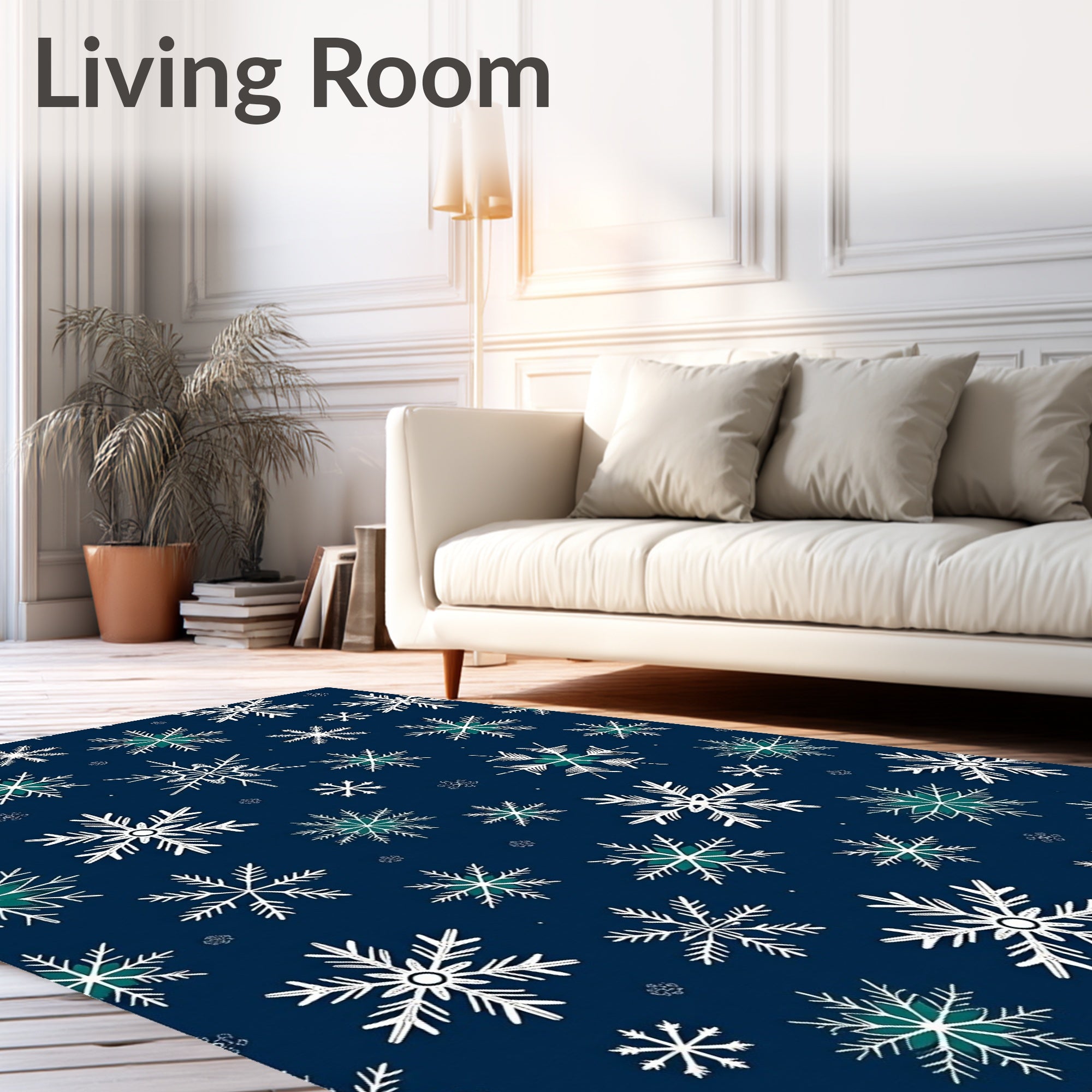 Deep Blue Winter Snowflake Collection Rug