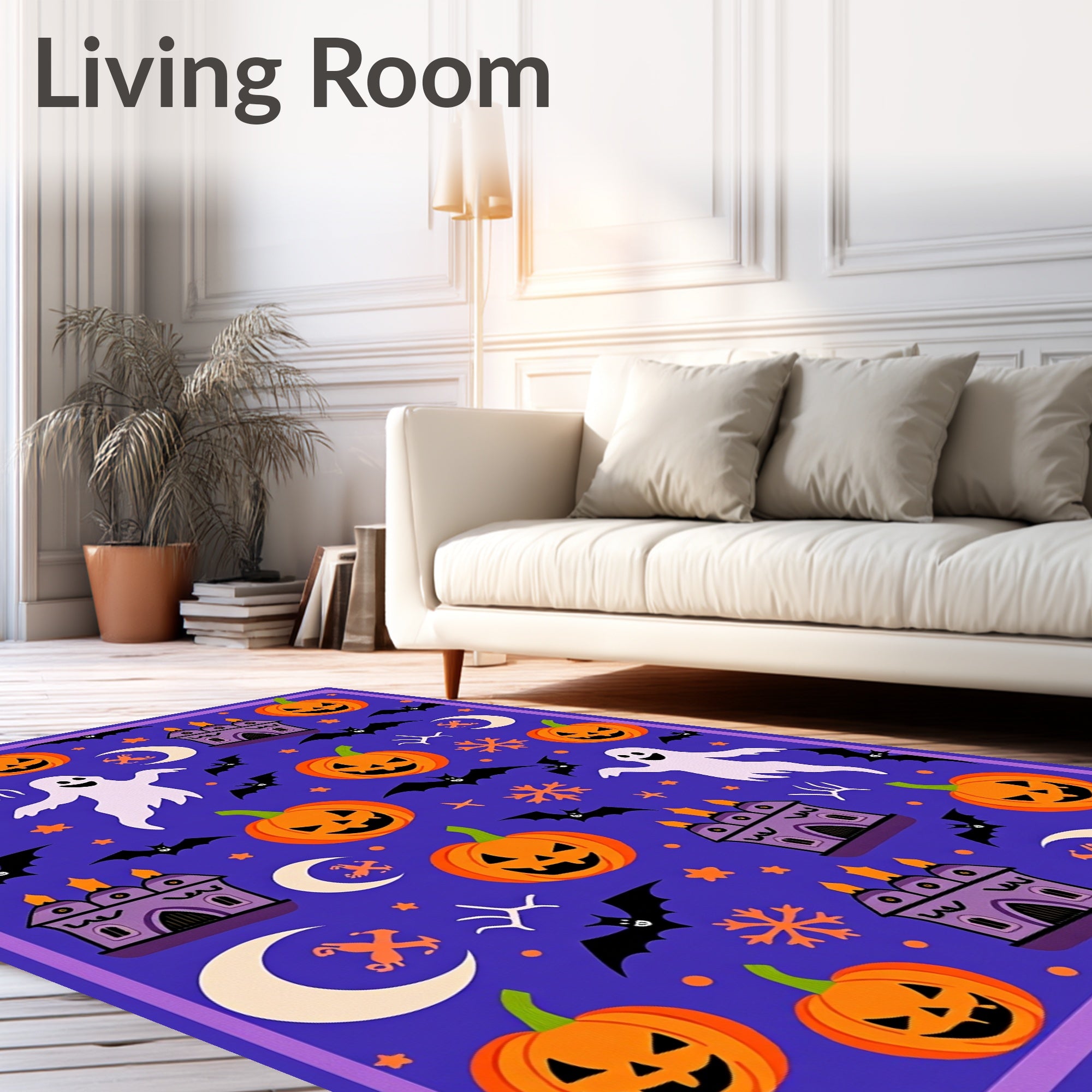Spooky Purple Halloween Pumpkin Ghost Bats Rug