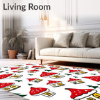 Whimsical Red Mushroom Houses Forest Scene Rug