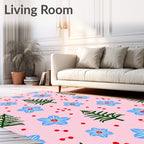 Pink Blue Floral Forest Holiday Rug