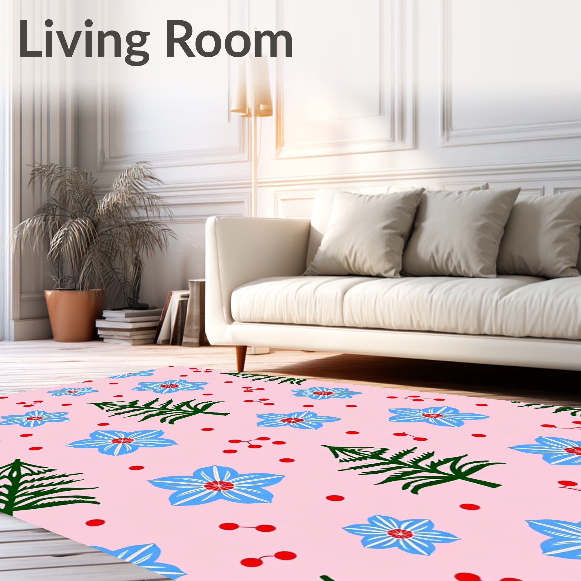 Pink Blue Floral Forest Holiday Rug