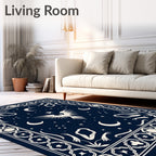 Celestial Phoenix Moon Stars Navy Rug