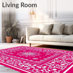 Vibrant Pink Medallion Floral Border Rug