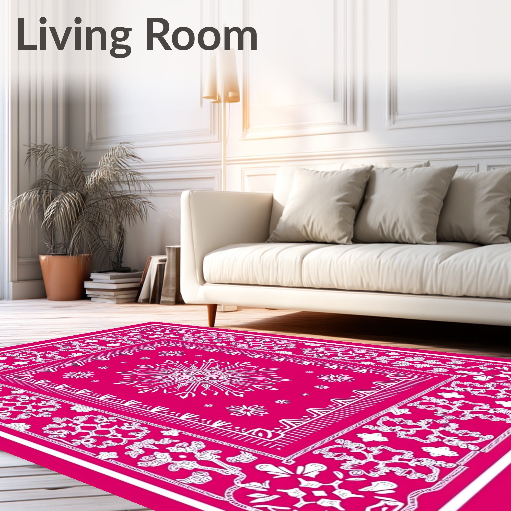 Vibrant Pink Medallion Floral Border Rug