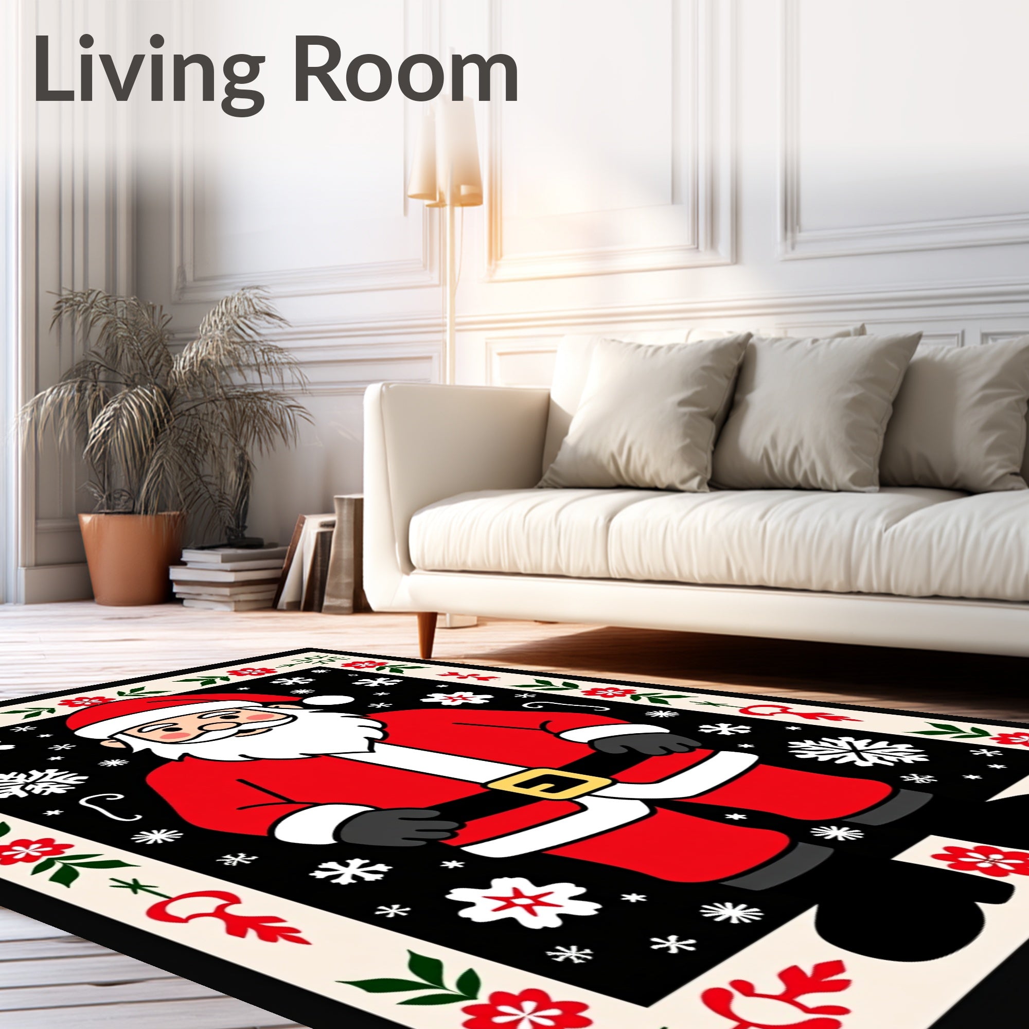 Festive Santa Claus Snowflakes Border Rug