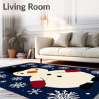 Navy Blue Snowman Snowflake Whimsical Rug