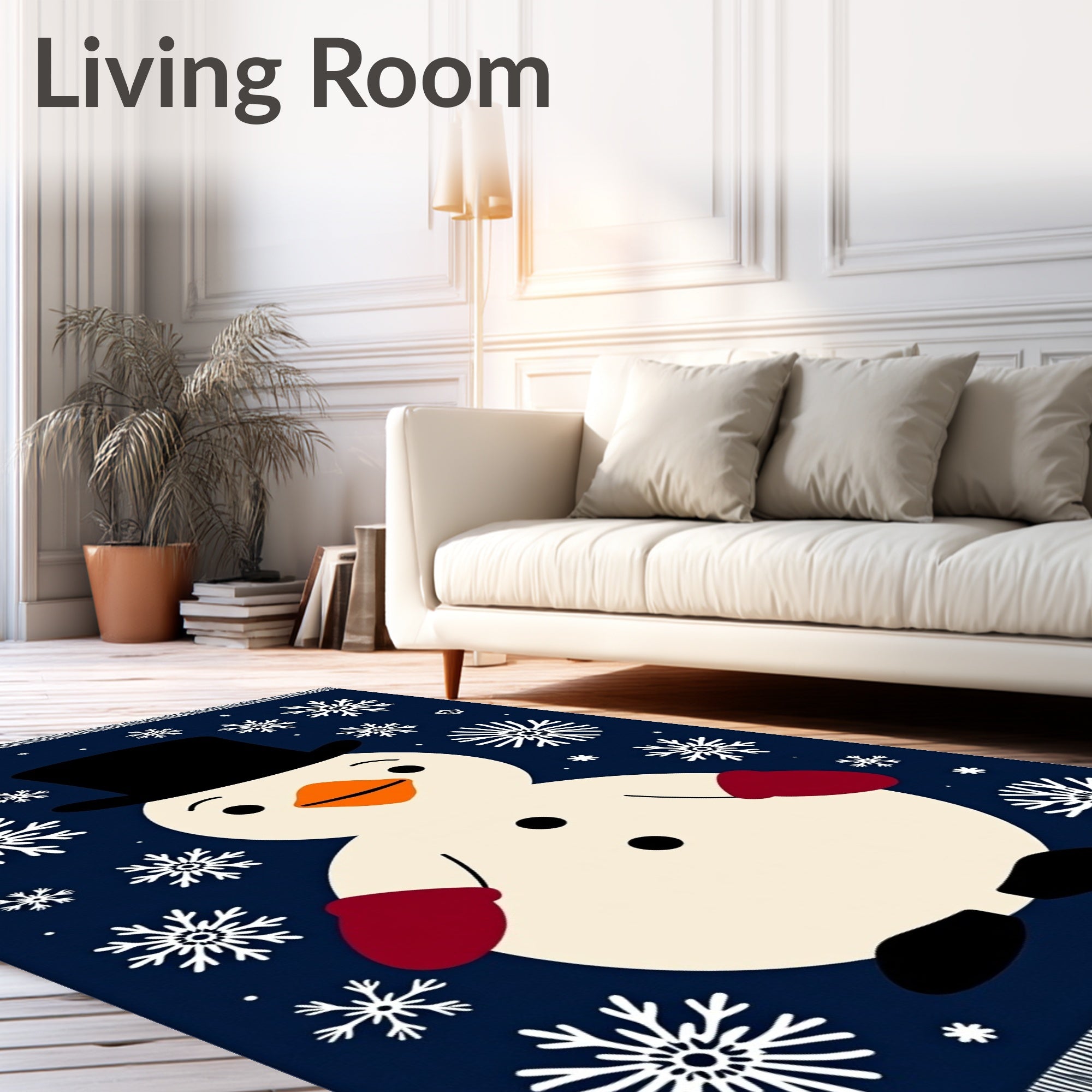 Navy Blue Snowman Snowflake Whimsical Rug
