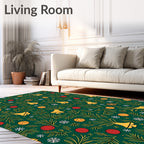 Festive Green Gold Bells Ornaments Rug