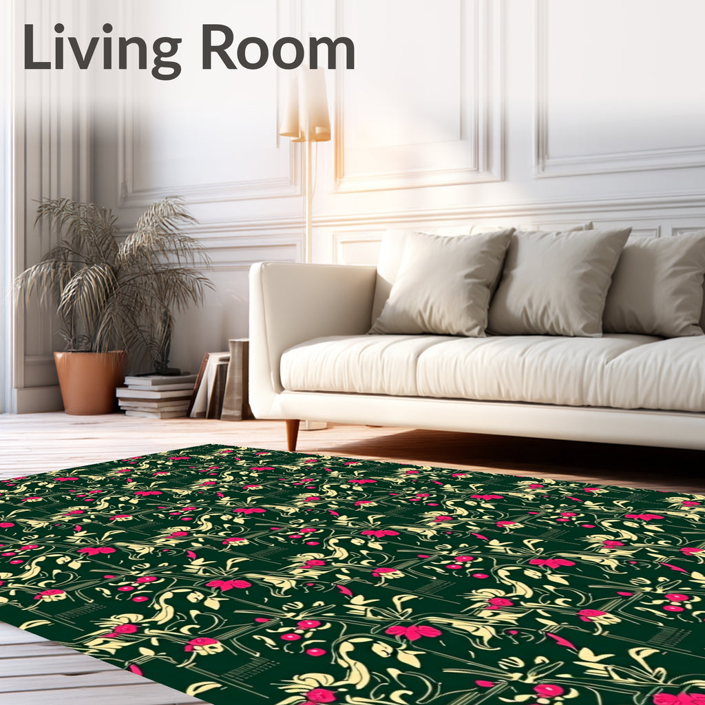 Emerald Green Floral Arrangement Rug