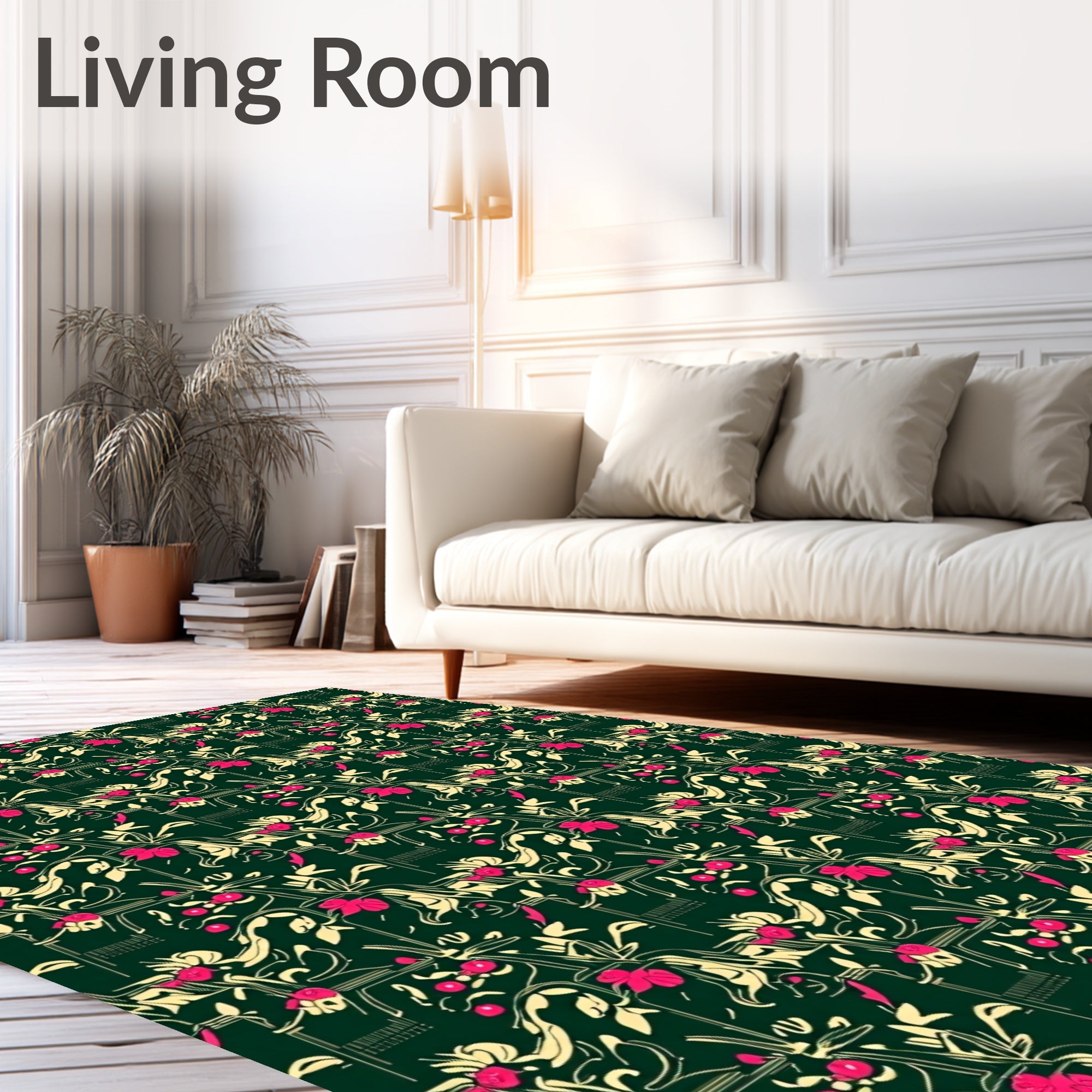 Emerald Green Floral Arrangement Rug