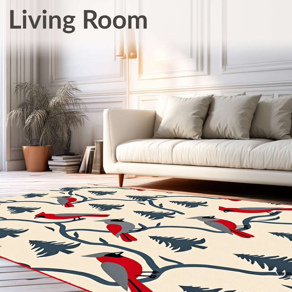 Crimson Gray Cardinals Winter Trees Rug