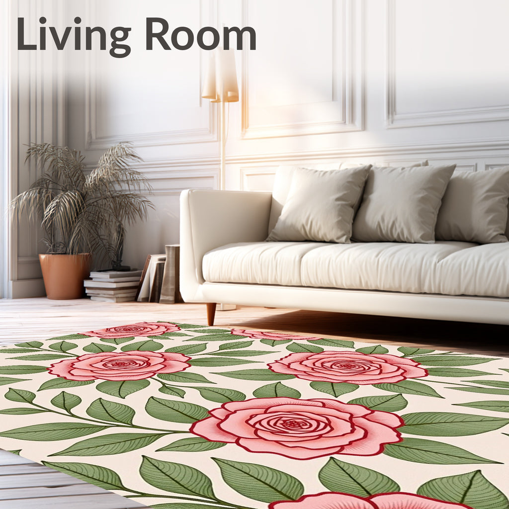 Pink Rose Garden Botanical Motif Rug
