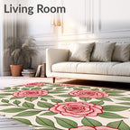 Pink Rose Garden Botanical Motif Rug