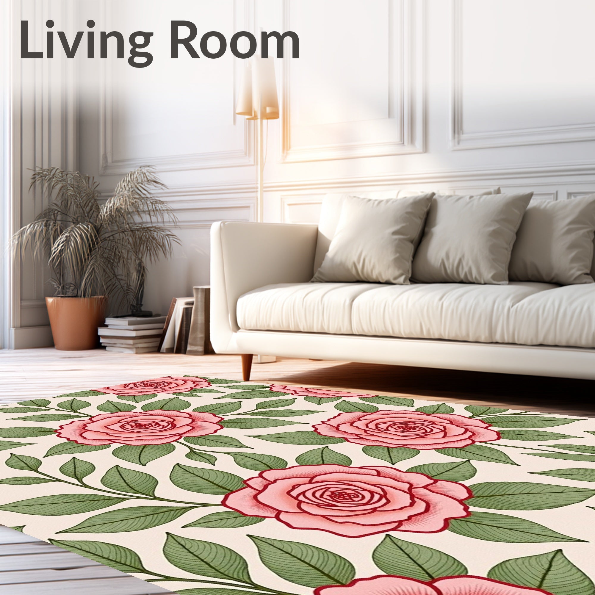 Pink Rose Garden Botanical Motif Rug
