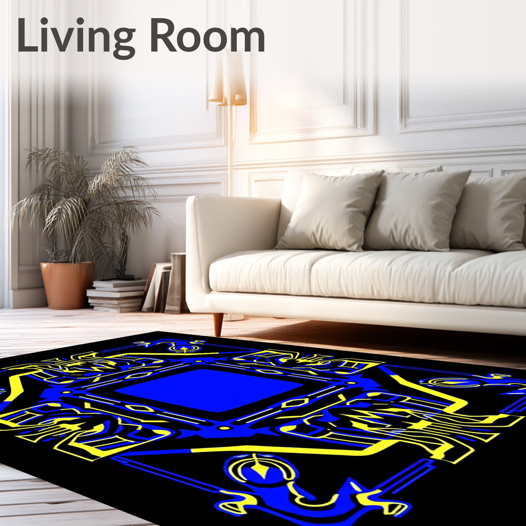 Bold Blue Yellow Abstract Frame Rug
