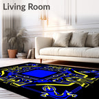Bold Blue Yellow Abstract Frame Rug