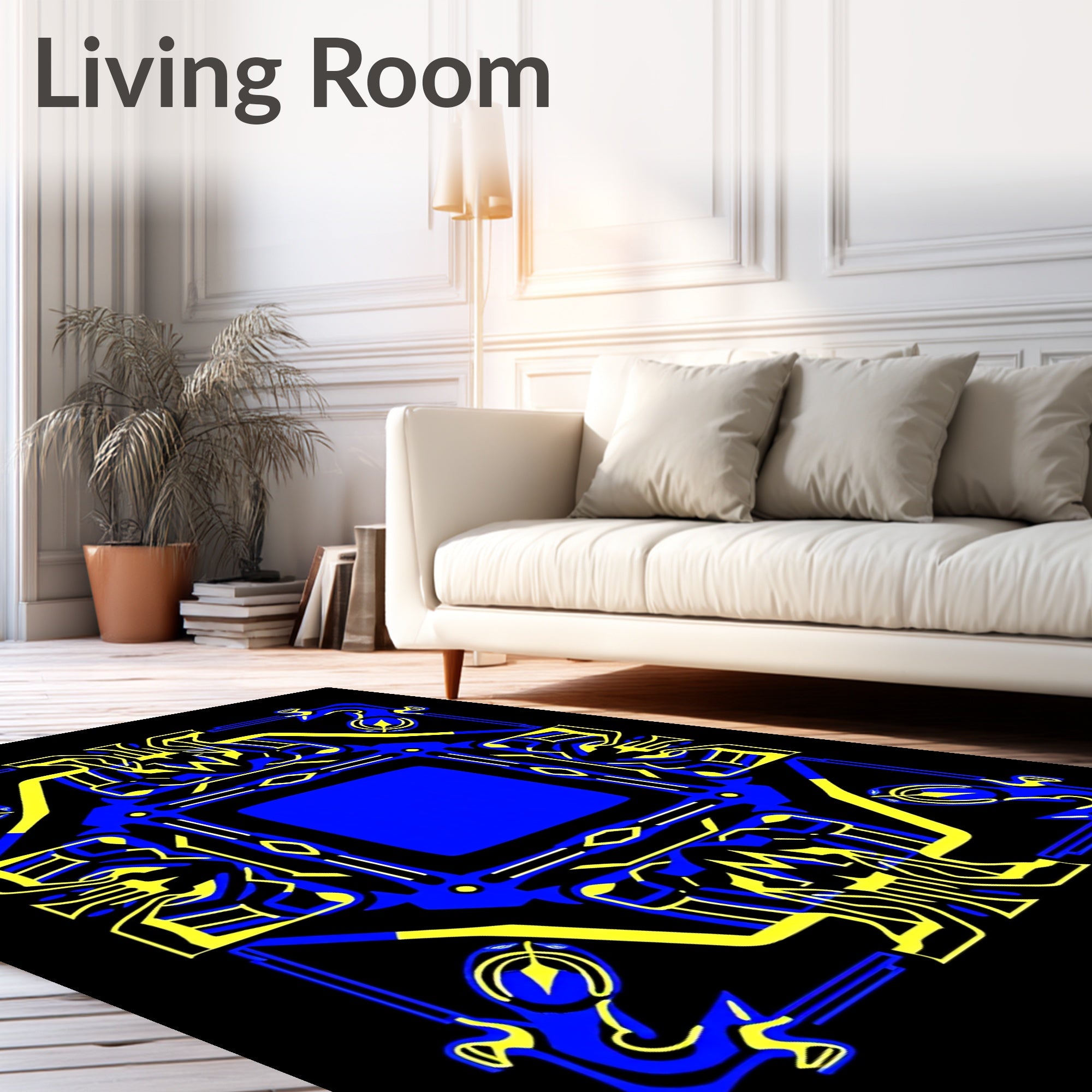Bold Blue Yellow Abstract Frame Rug