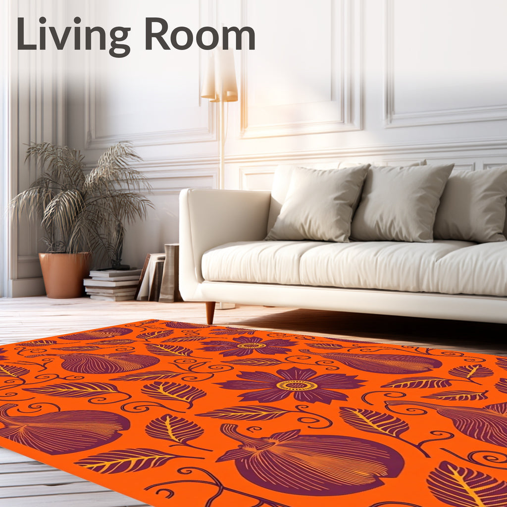 Orange Plum Pear Floral Swirl Rug