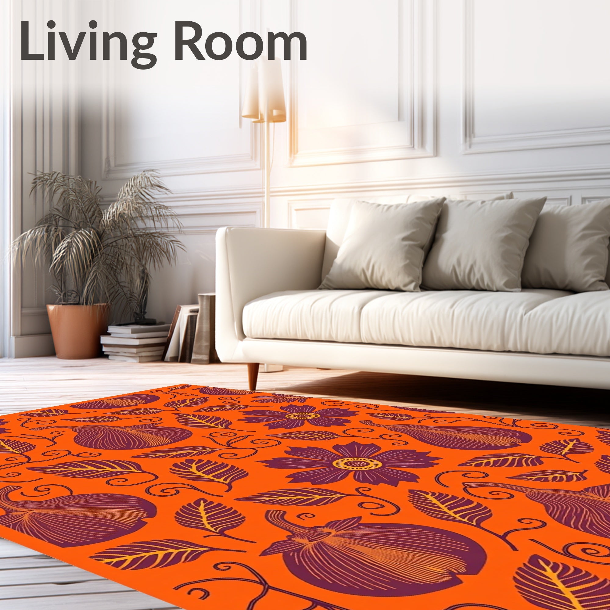 Orange Plum Pear Floral Swirl Rug