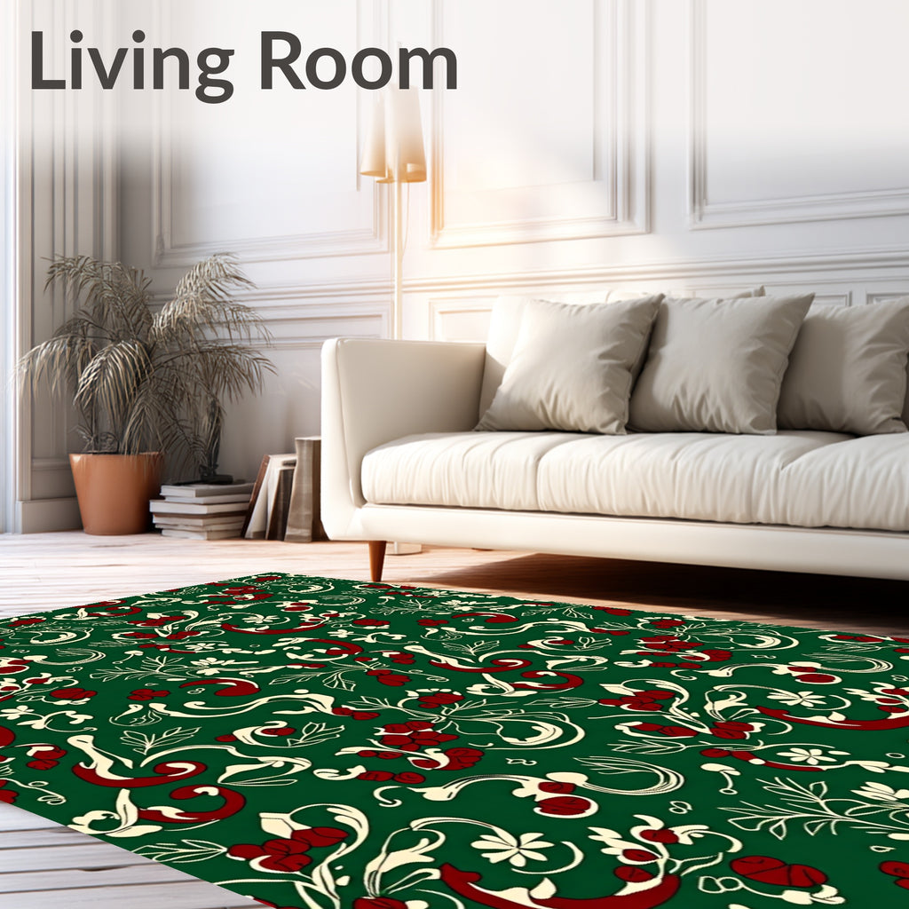 Victorian Emerald Botanical Swirl Accents Rug